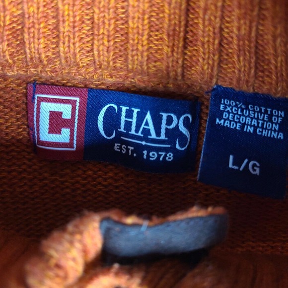 Chaps Sweater Men's Large Orange 1/4 Button Pullover Mock Neck Jumper - Picture 4 of 11